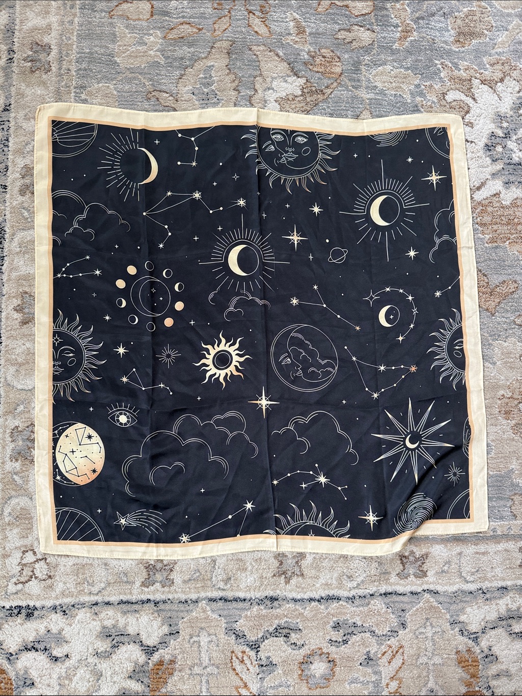 Celestial Moon & Sun Scarf In Black And Cream